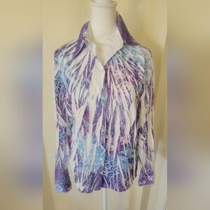 Purple&Blue Shibori Dye Women's Blouse By Meggie, Size Medium